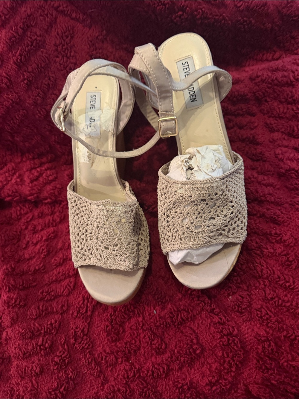 Steve Madden Silver Crochet Ankle-Strap Wedges